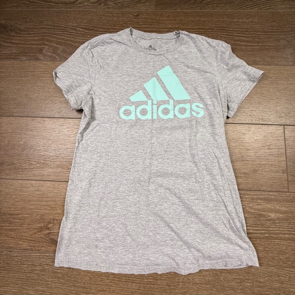 Adidas Women's Gray Cotton Logo T-Shirt Sz L Teal, Short Sleeve, Athletic, Light - Picture 5 of 8